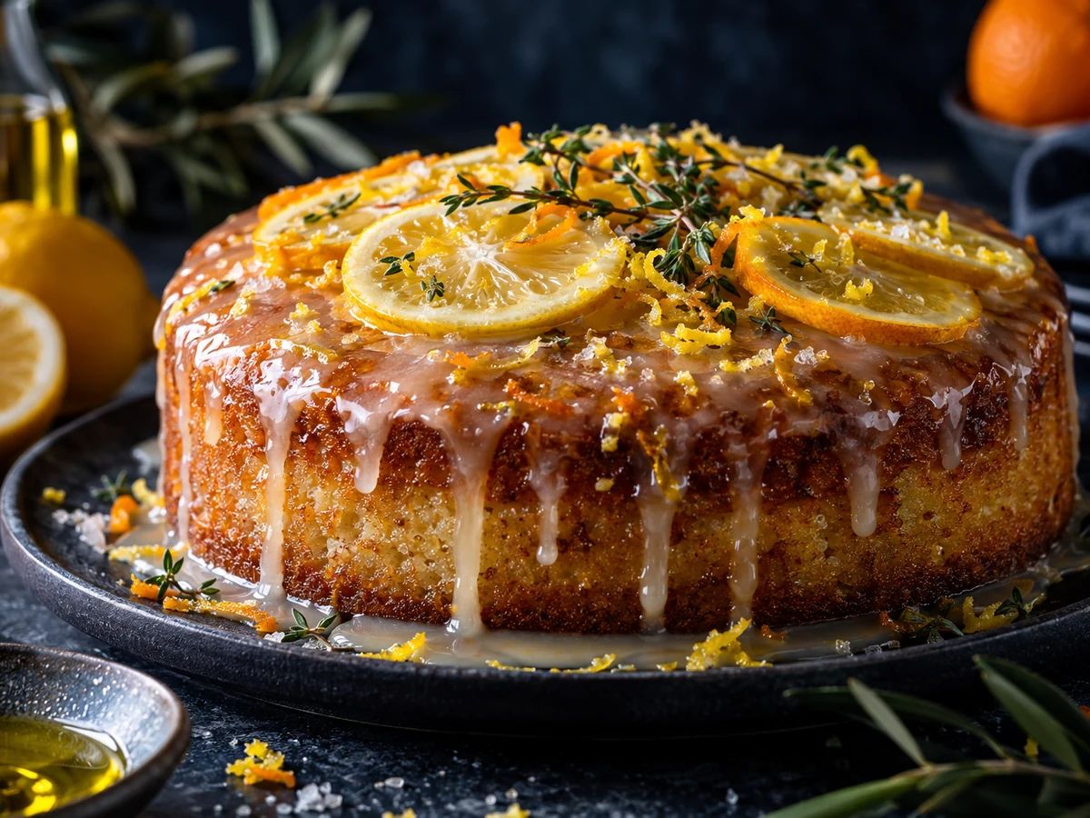 Citrus Haze Olive Oil Cake with glossy citrus glaze and fresh zest
